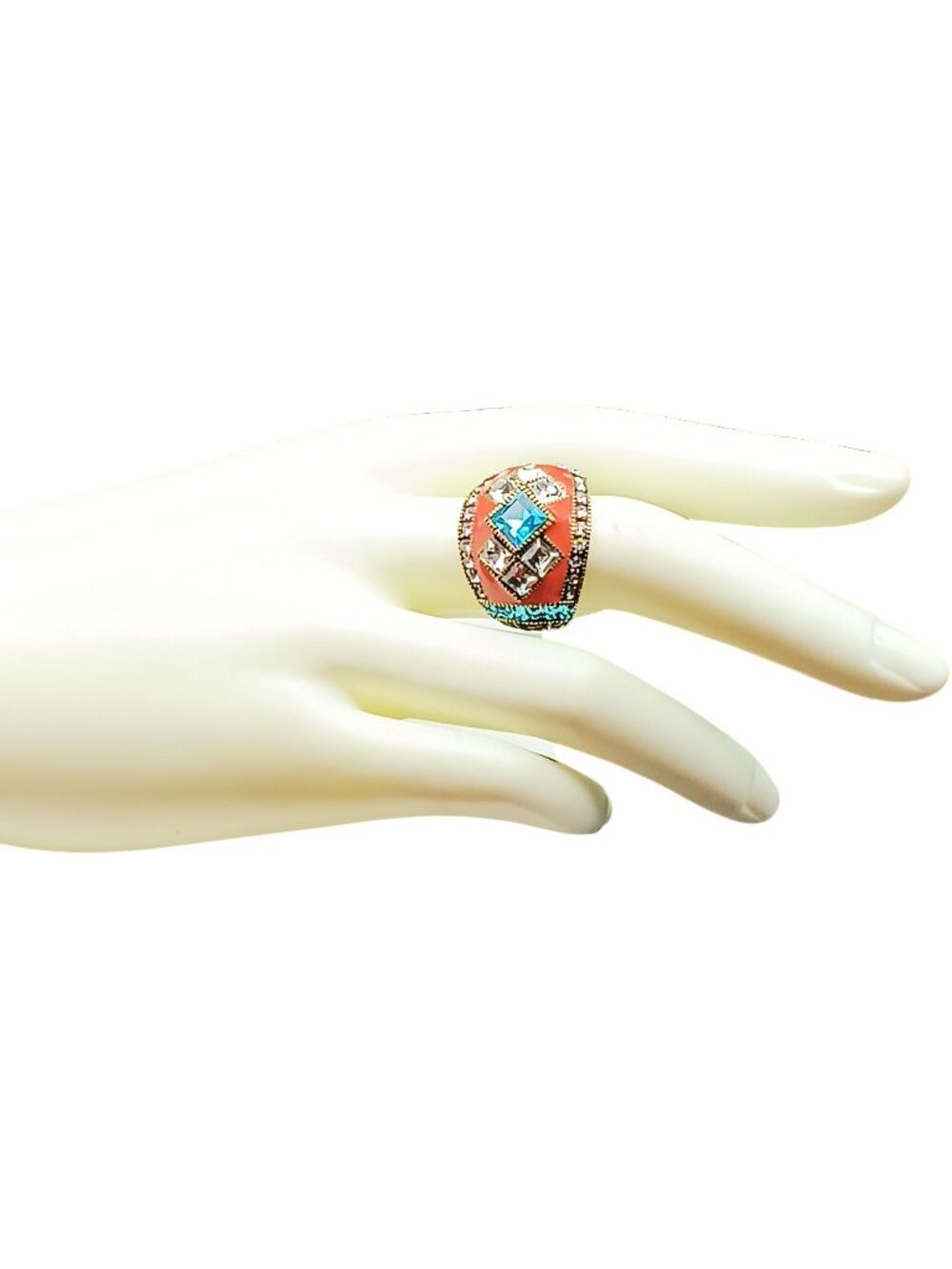 Heidi Daus Deco Master Crystal-Accented Coral & Turquoise Enamel Gold-Tone Vinta